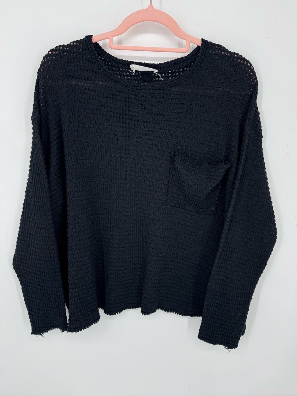 Zenana Black Waffle Knit Sweater Boho Western Oversized Cozy Size Small/Medium
